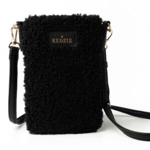 Kedzie Black Sherpa Gold Metallic Fireside Collection Phone Crossbody Vegan